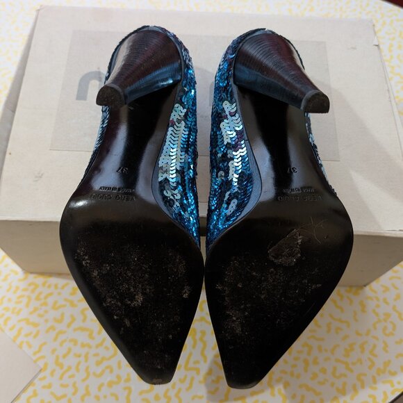Miu Miu Vintage Y2K Blue Sequin High Heel Pumps 37 - Picture 7 of 8
